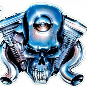 Lethal Threat Chrome Engine Skull Decal Sticker LT00196